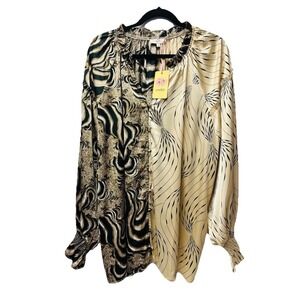 Entro 2X Mixed Split Print Tunic Blouse Ruffles Boho Romantic Flowy Artsy NWT